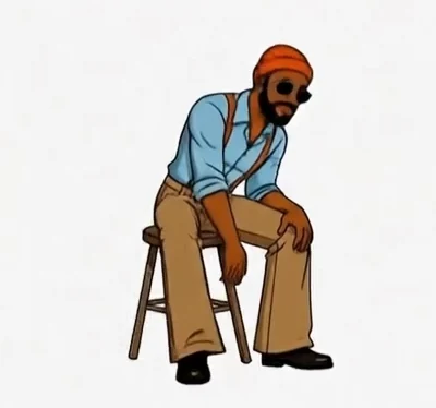 CharliBereal animated character seated on a stool