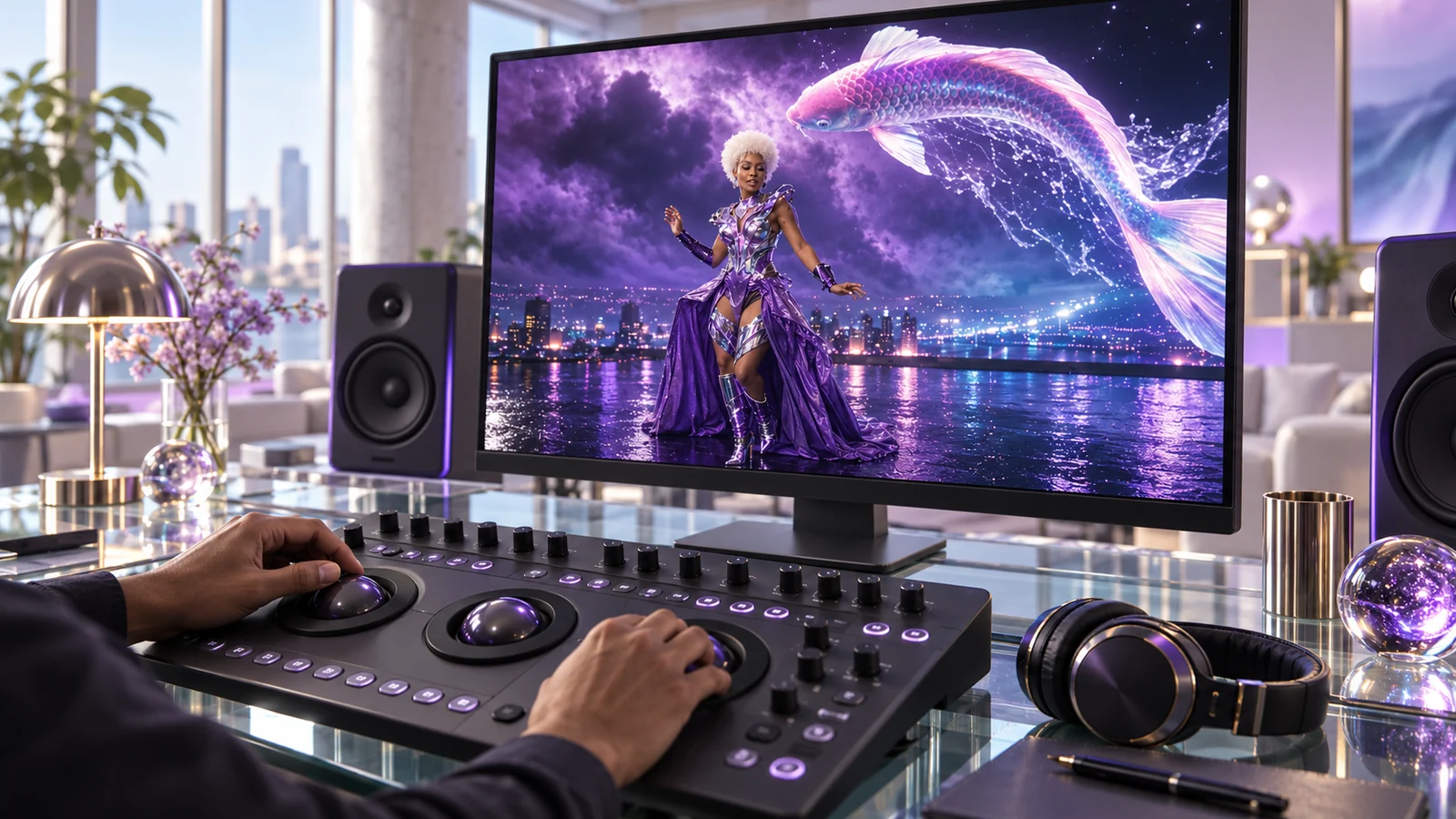 Colorist finishing Pri$$y’s koi-lit performance at a control surface