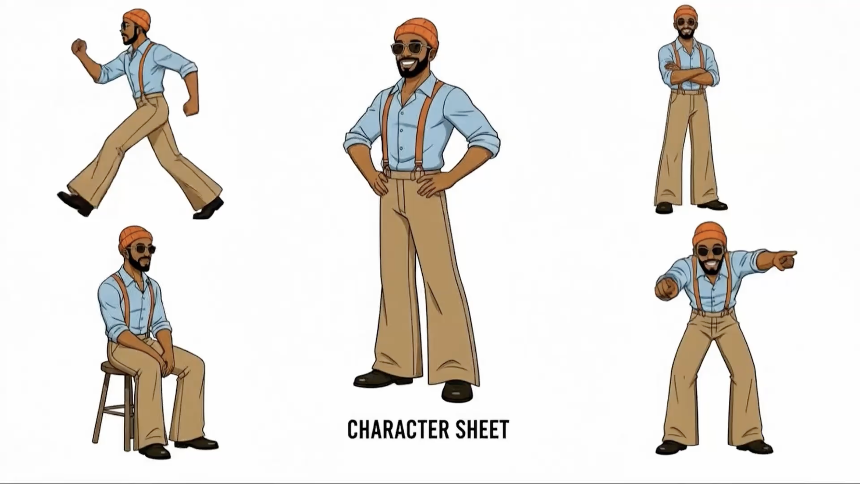 Animated CharliBereal character motion and pose sheet