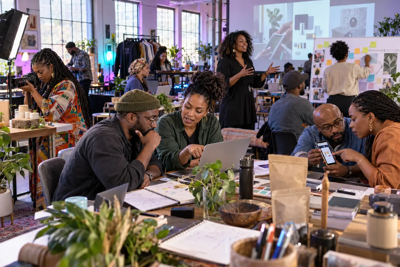 Creative directors, designers, producers, and builders working together inside a living IPXS studio environment