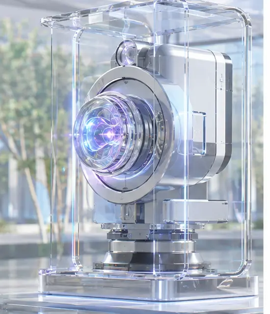 Living technical installation inside a cinematic glass chamber