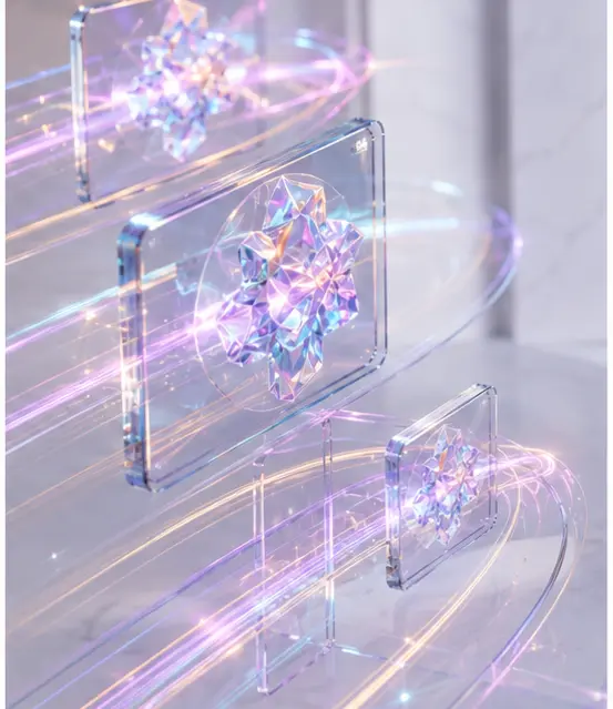 Vertical mobile motion assets traveling through a luminous content rail
