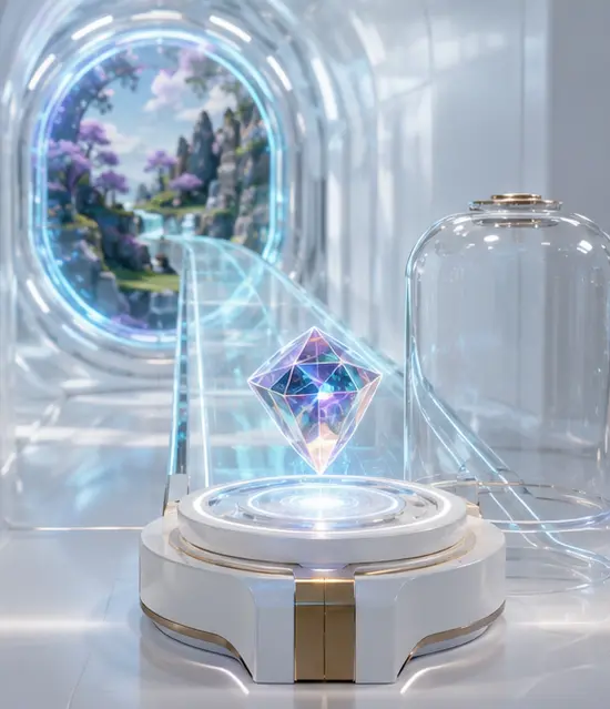 Connected persona world orbiting a luminous retail portal
