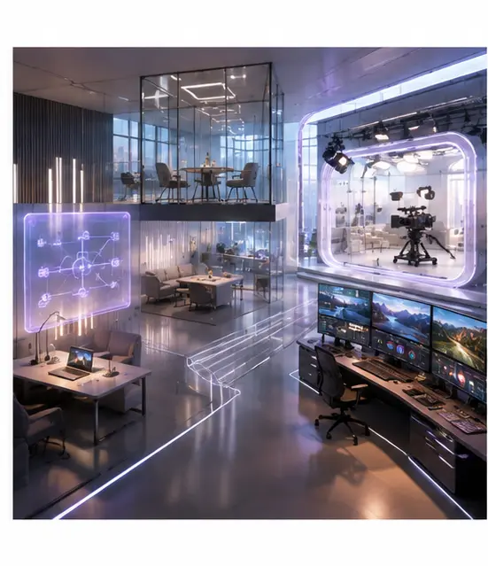 Bright production command floor coordinating media, evidence, and delivery