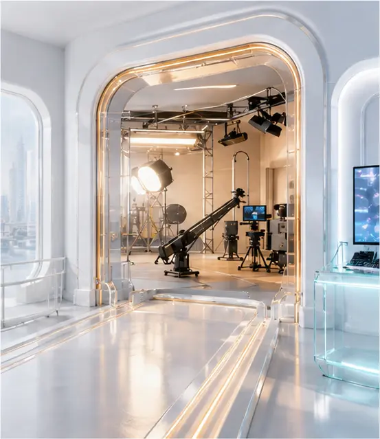 White and gold film production studio inside the IPXS service system