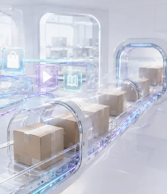 Fast luminous customer journey moving through a connected digital storefront
